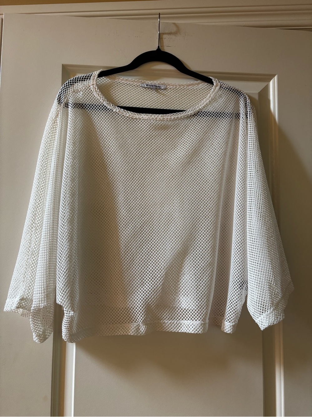 Cream Open-Knit Mesh Top - Lightweight Layering Piece
